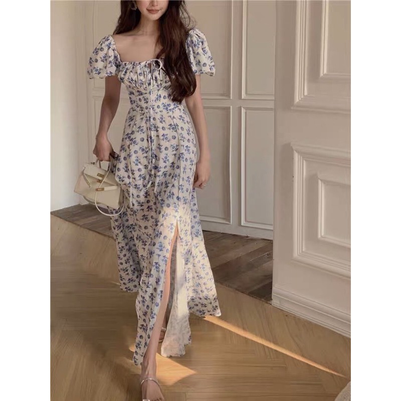 Đầm maxi trễ vai hoa nhí xẻ tà sexy