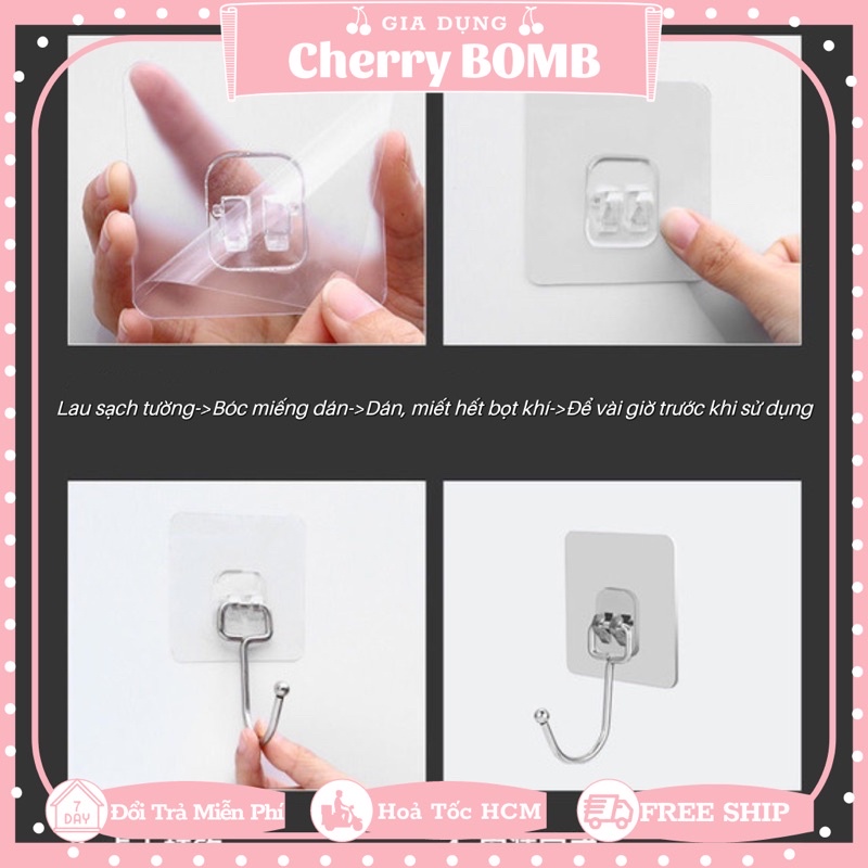 Móc Dán Tường Miếng Lớn 7x7 và 8x8cm Móc Rời Inox Không Gỉ Chịu Lực Cao