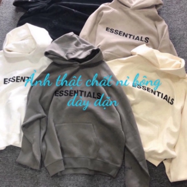 [FREE SHIP] Áo hoodie Unisex chữ ESSENTIALS màu đen trắng be xám đậm chất nỉ bông có mũ dài tay phong cách Ulzzang form | BigBuy360 - bigbuy360.vn