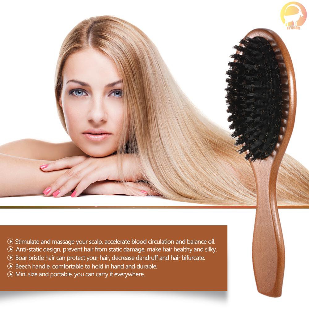 [Hàng mới về] Lược chải tóc bằng lông heo tự nhiên với tay cầm bằng gỗ chống tĩnh điện chăm sóc tóc
