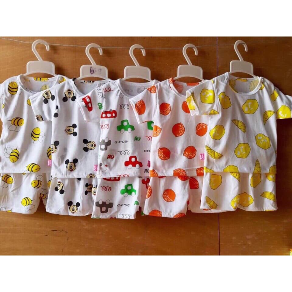 (Sỉ) (Xả kho) Set 5 bộ quần áo trẻ em 0-5 tuổi- Hàng thun cotton cộc cài khuy vai