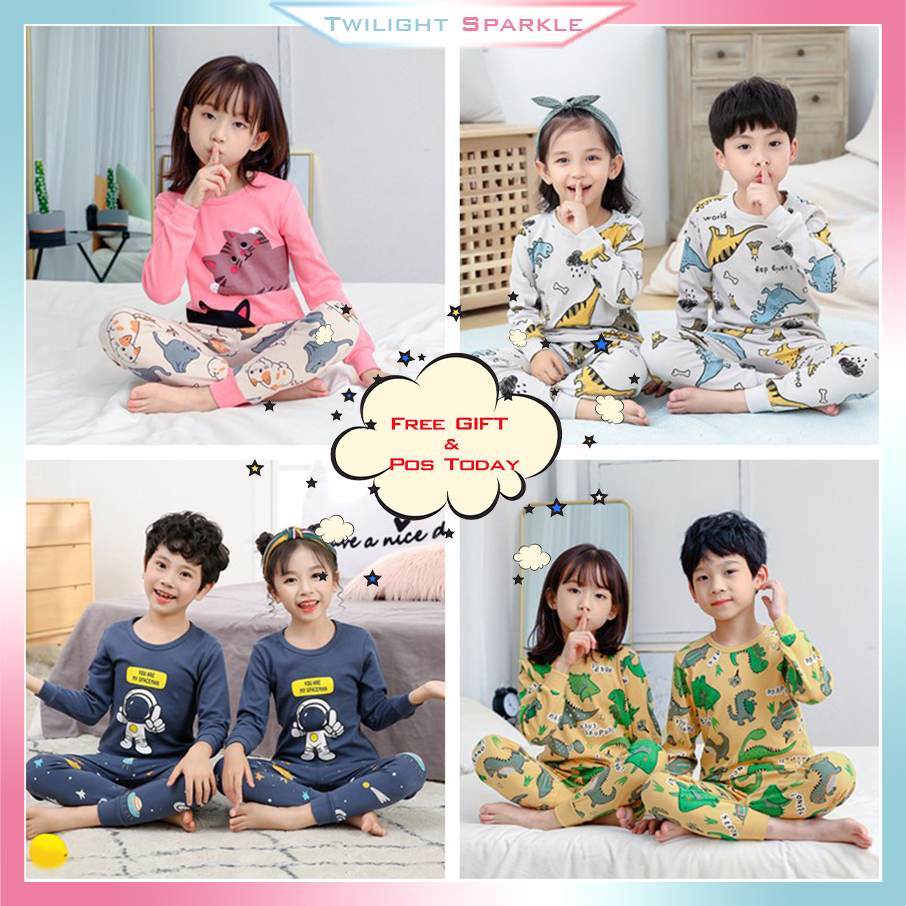 Set Đồ Ngủ Dài Tay In Họa Tiết Dễ Thương Cho Bé