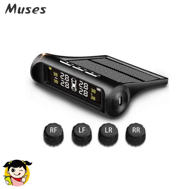 Muse07 TPMS Solar Wireless Tire Pressure LCD Monitoring System with 4 External Sensor