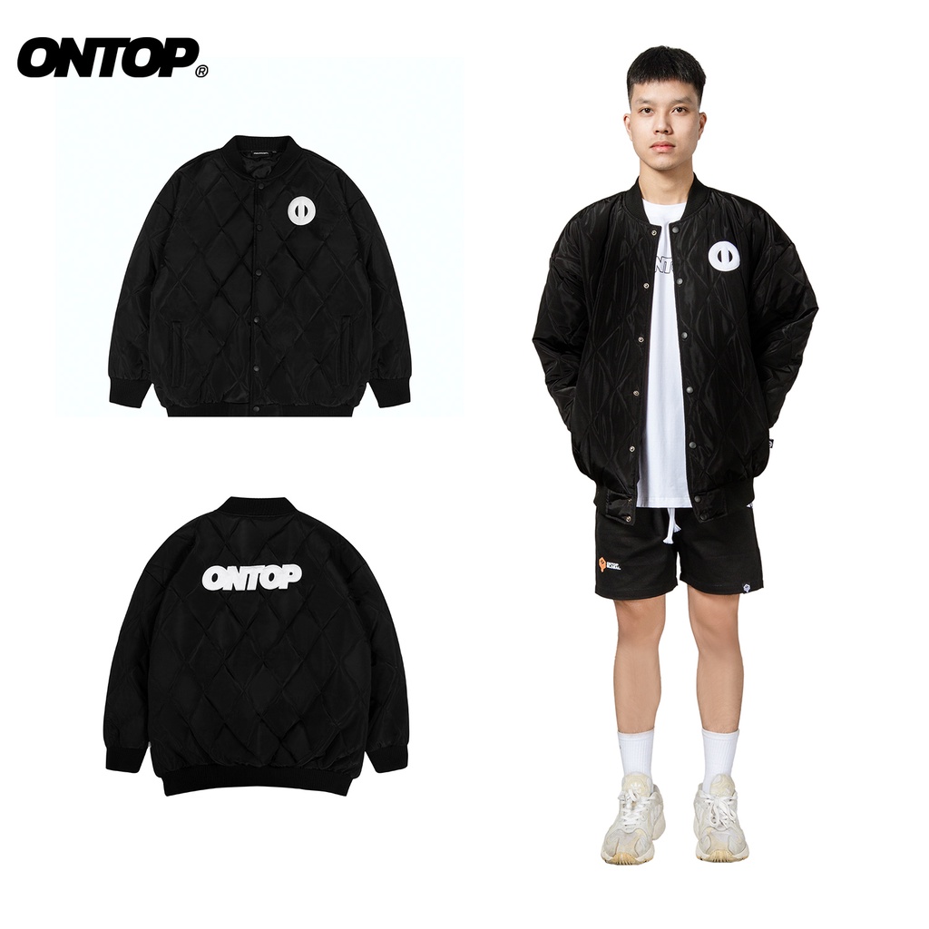 Áo khoác bomber nam, áo phao nữ chần bông màu đen local brand ONTOP Cotton-padded Bomber Jacket