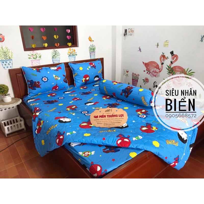 Bộ ga gối 100% coton Thắng Lợi hình siêu nhân