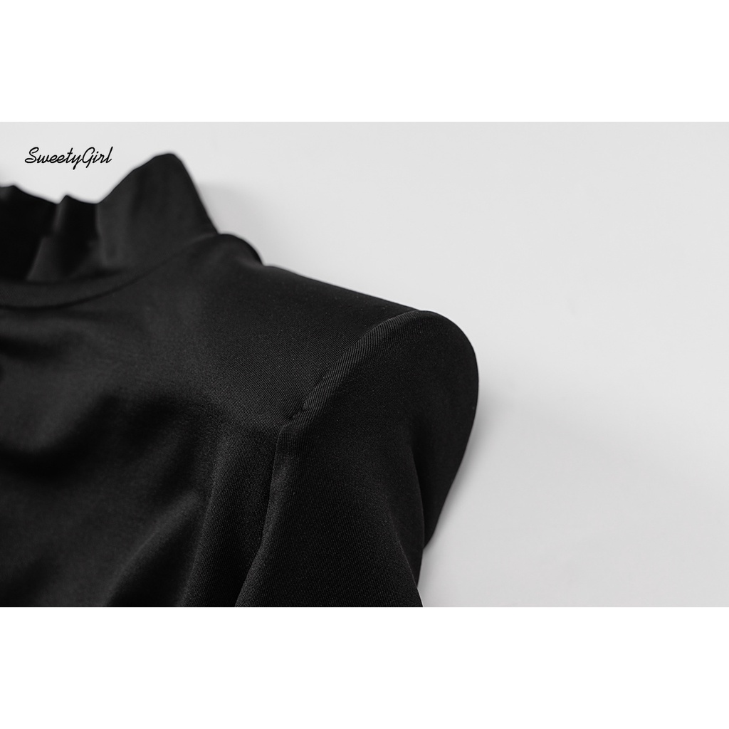 Đầm Cổ Cao Tay Dài Xẻ Tà Màu Trơn Thời Trang Quyến Rũ Cho Nữ 2022