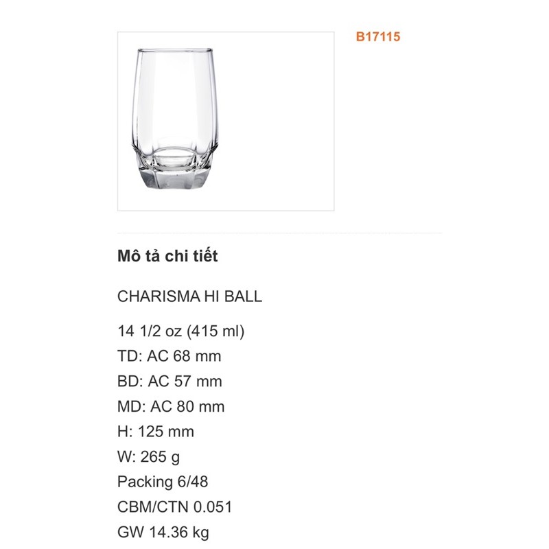 Bộ 6 Ly Ocean Charisma Hiball 415ml