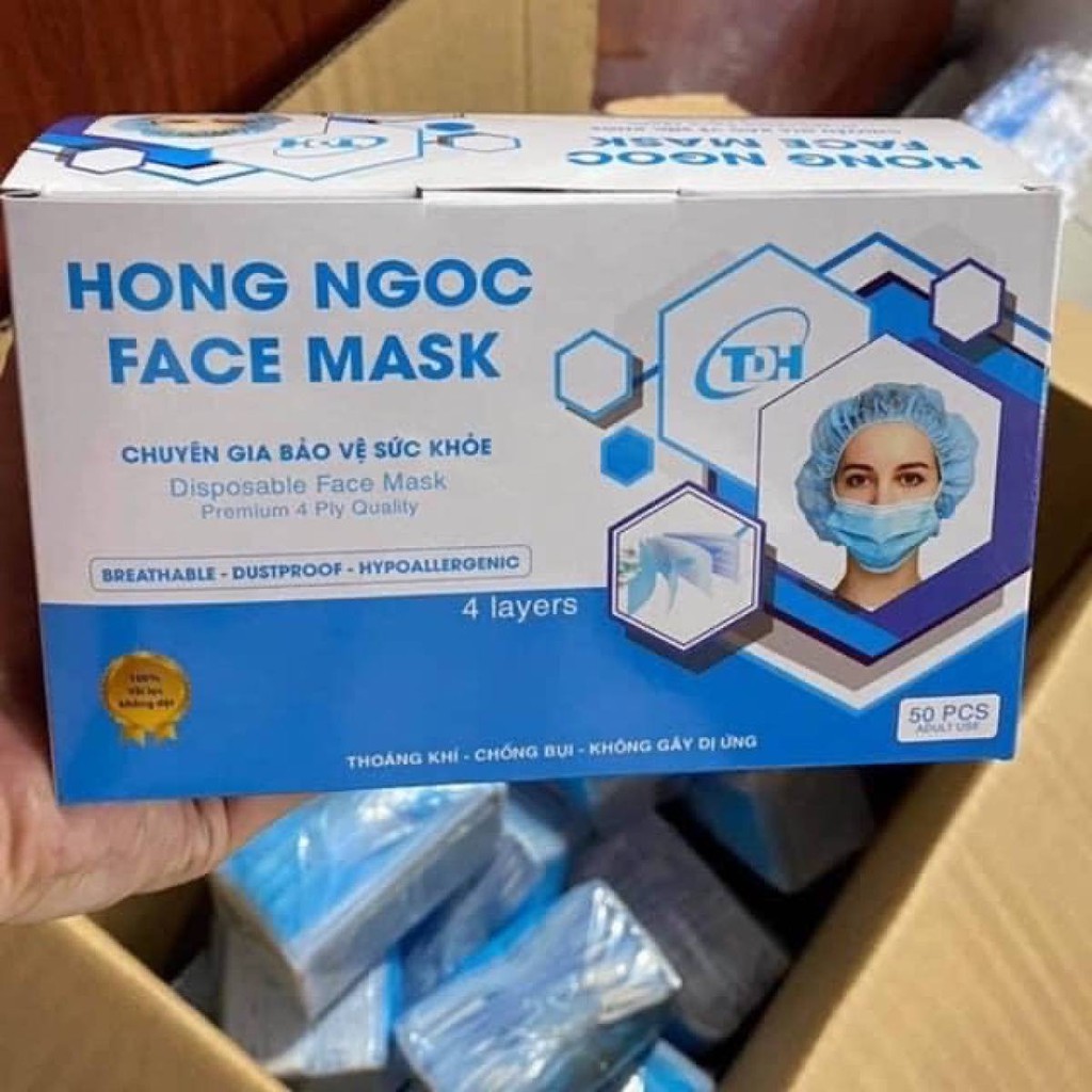 Hộp 50 Chiếc Khẩu Trang Y Tế 4 Lớp Hồng Ngọc (Đen - Trắng - Ghi - Xanh - Hồng)