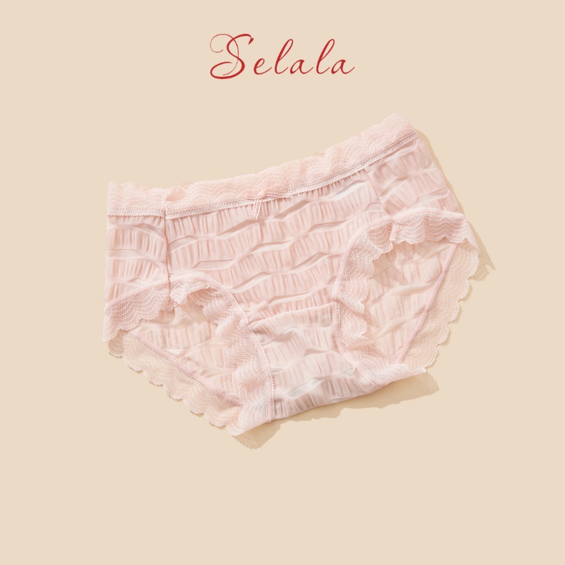 Quần Lót Nữ Selala Ren Nhún Phối Nơ Thông Thoáng Sexy QR15