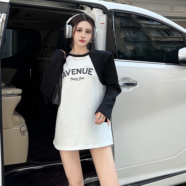 Áo thun SUXI tay dài cổ tròn in họa tiết chữ cái phong cách Hàn Quốc thời trang dành cho nữ