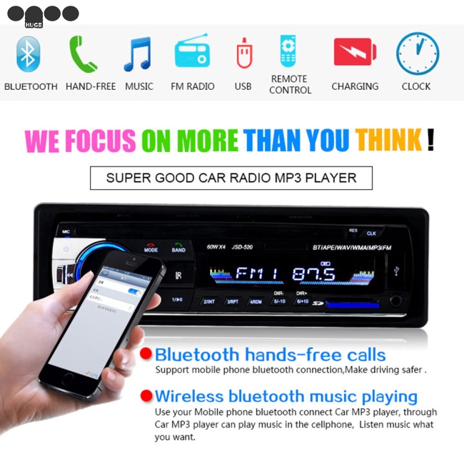 Bluetooth Car MP3 Player Audio Stereo 4X60W Car Radio 12V In-dash 1 Din FM Aux Input Receiver