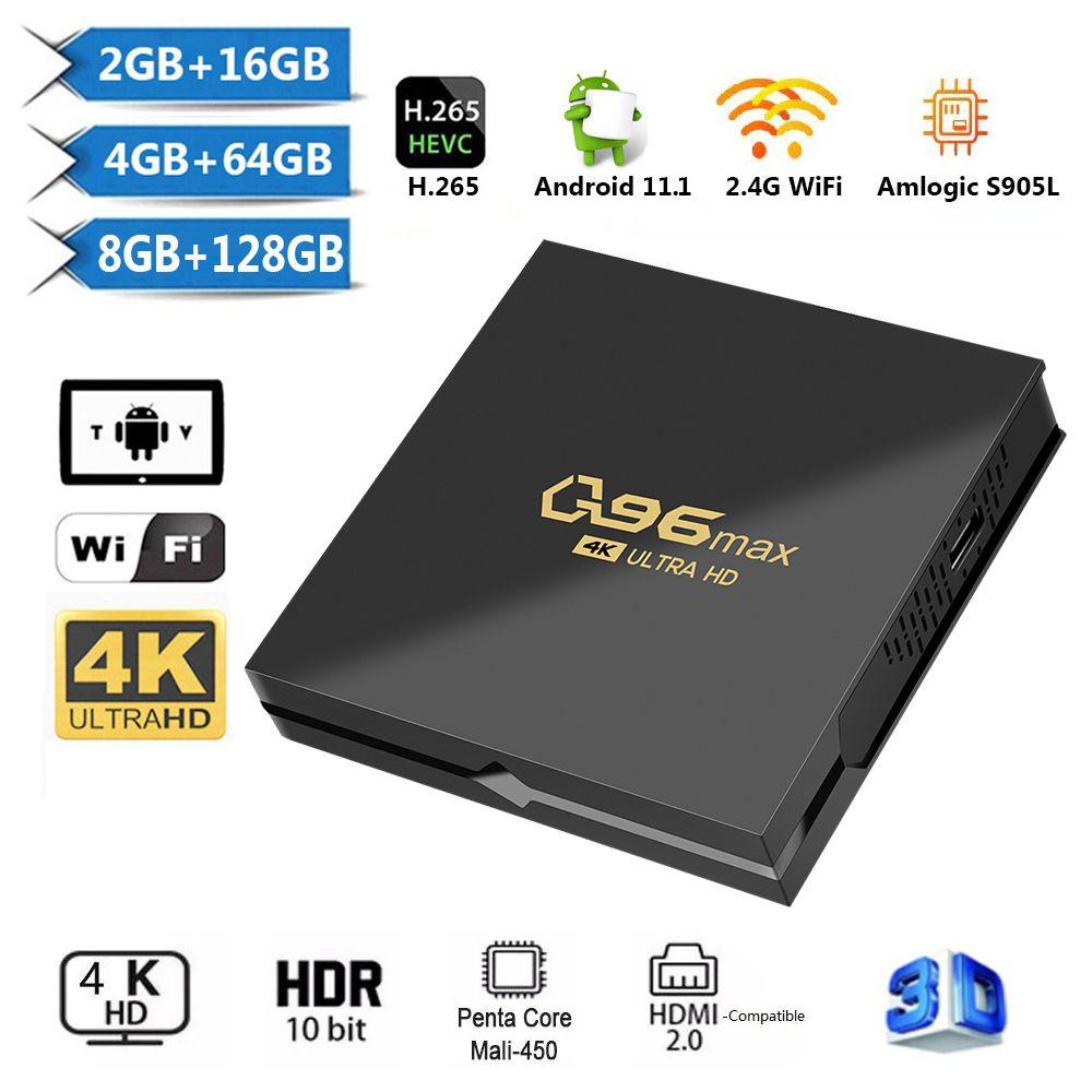 Thiết Bị Chuyển Đổi TV Thường Thành Smart Android Q96 MAX 4K H.265 Android 11 8GB+128GB 2.4G S905L
