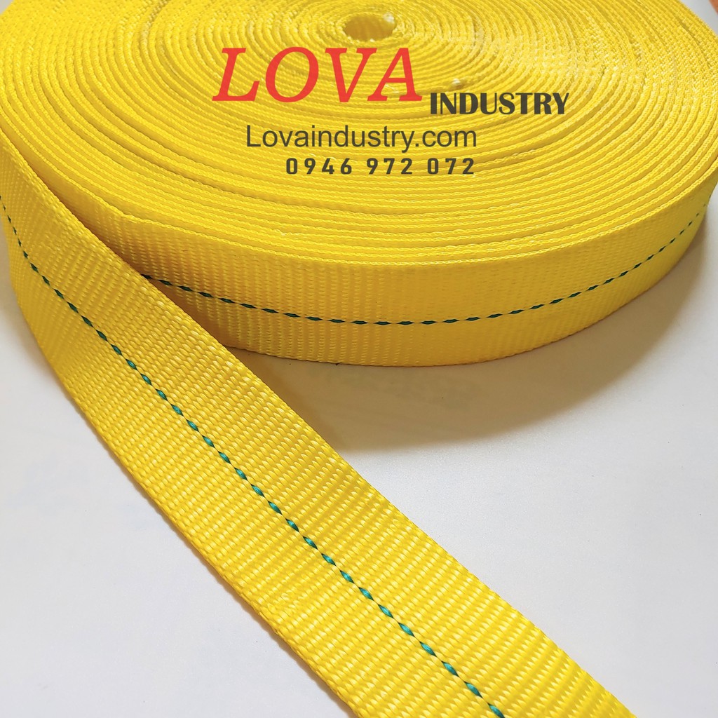 Cuộn dây đai vải polyester bản 50 màu vàng siêu dày và chắc, cuộn 10 mét 20 mét, 30 mét 50 mét