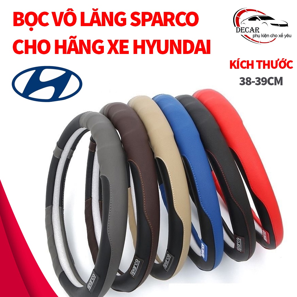 Bọc vô lăng sparco cho xe Hyundai Grand I10, I20, I30, Getz, Santafe , Accent, Avante, Tucson vỏ bọc bảo vệ vô lăng