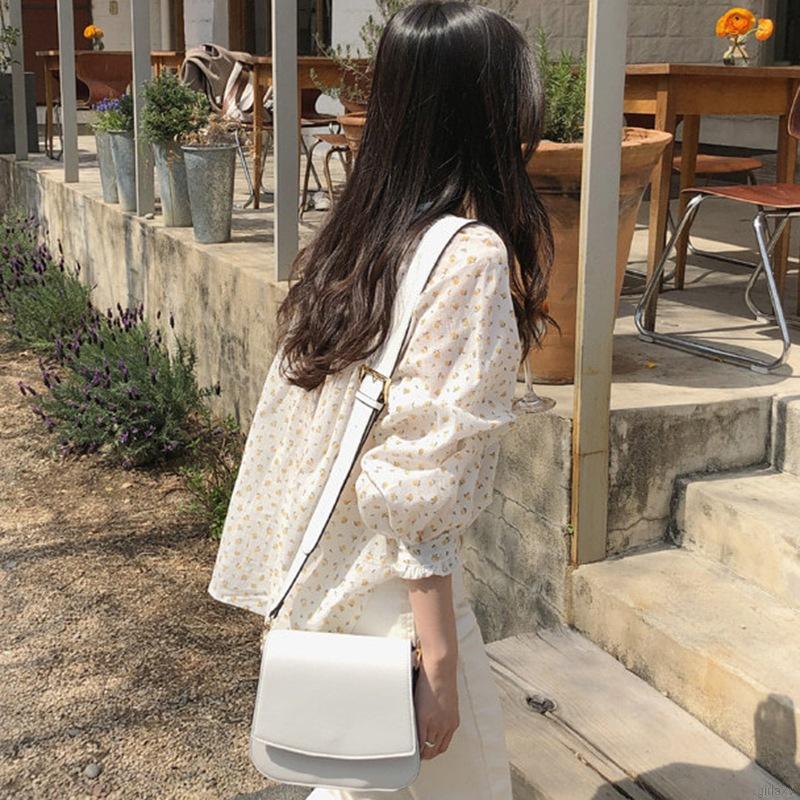 Áo Voan Dài Tay In Hoa Xinh Xắn Theo Phong Cách Hàn Quốc