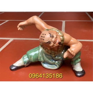 Tượng la hán võ quyền h19cm men xanh ghép cây bon sai gốm sứ Bát Tràng