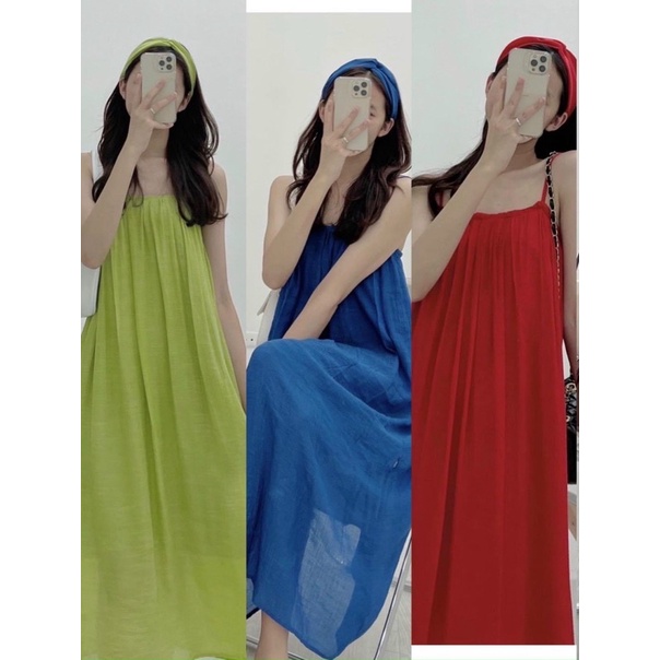 Váy maxi 2 dây kèm turban siêu xinh màu hot đi chơi đi du lịch