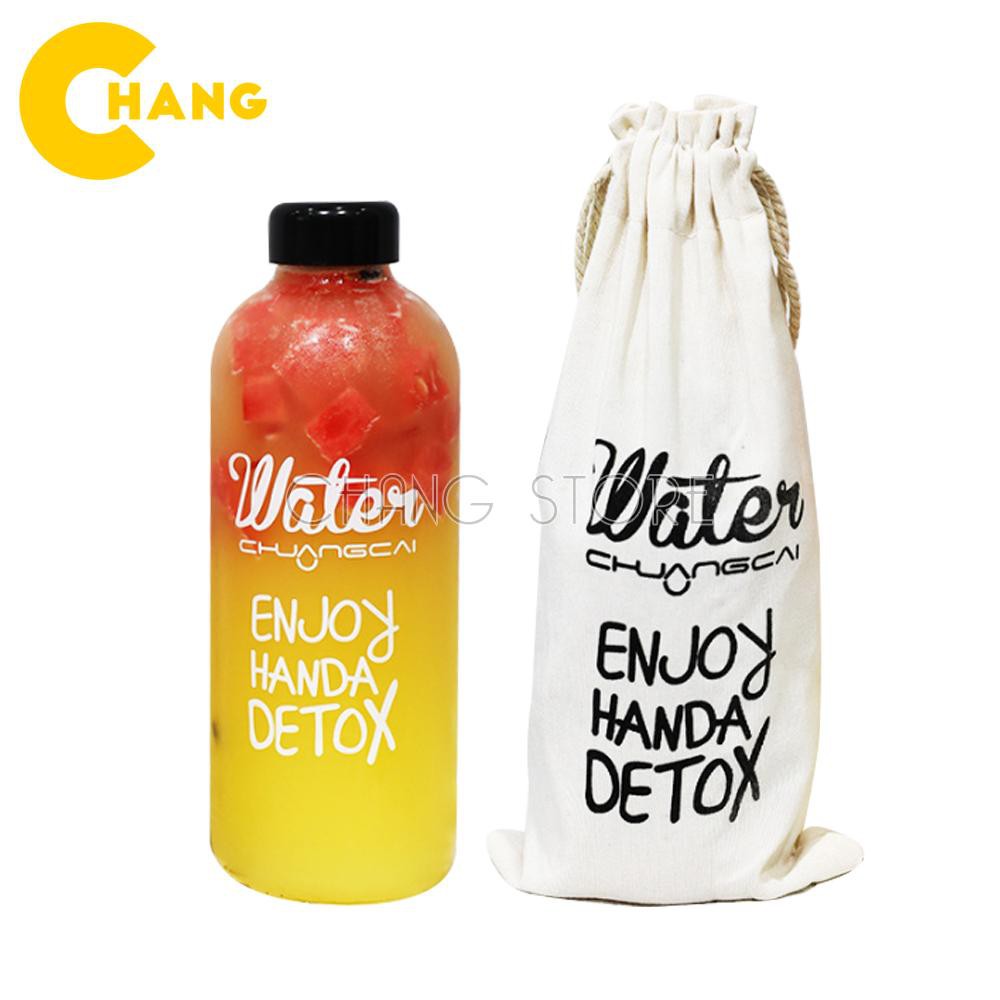 Bình Đựng Nước 1000ml Water Pongdang Detox Tặng Kèm Túi Vải Dây Rút Cực Xinh