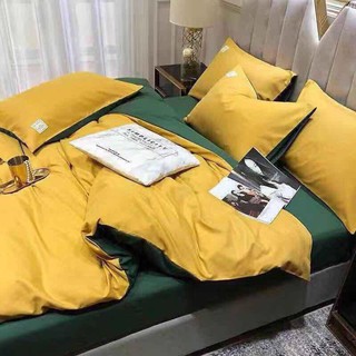 Bộ Chăn Ga Gối Cotton Tici Nhập Khẩu Màu Vàng Xanh
