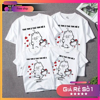 (Giá Tại Kho) Áo phông gia đình, nhóm, đôi in hình - HEO THẢ TIM - chất thun cotton siêu đẹp