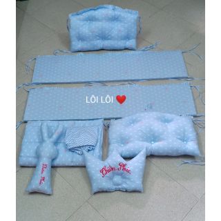 Combo quây cũi, ga chun, chăn, gối và thỏ ôm cho bé