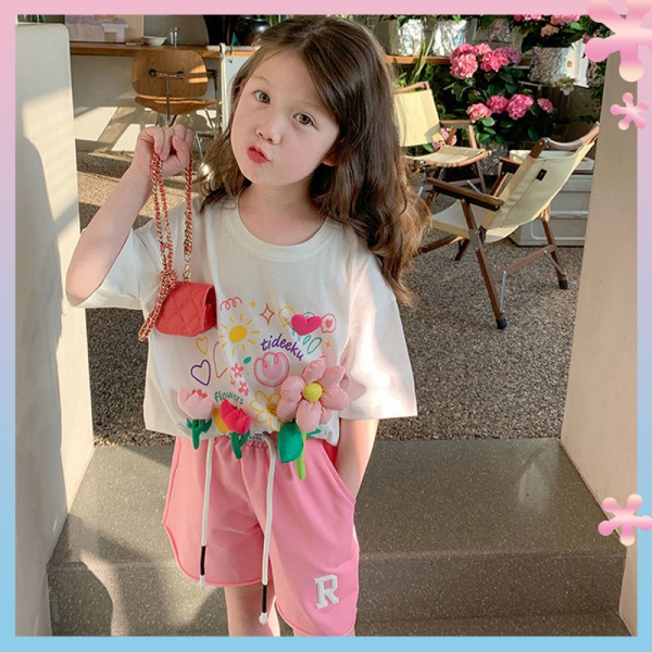 Áo Thun Cotton Nguyên Chất Tay Ngắn In Họa Tiết Hoa Ba Chiều Phong Cách Phương Tây Thời Trang Mùa Hè Dành Cho Bé Gái 2022