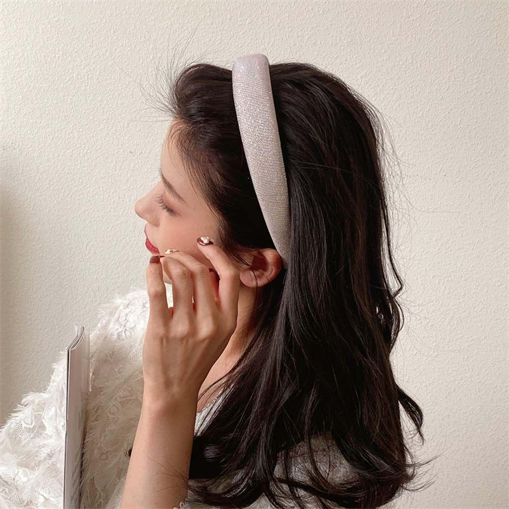 Băng Đô Cài Tóc Bằng Xốp Lụa Bóng Màu Trơn Phong Cách Hàn Quốc Thời Trang