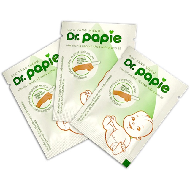 Gạc rơ lưỡi cho bé Dr Papie Combo 4 hộp 30 gói tặng 5 gói lẻ - Gạc lau răng, rơ miệng cho bé