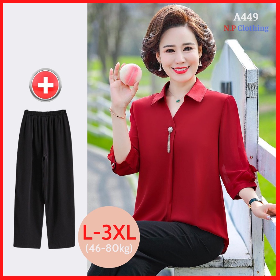 Set Quần Áo Trung Niên, Mẫu Áo Kiểu Trung Niên Big Size Đẹp, Chất Lụa Hàn Sang Trọng | Thời Trang Trung Niên U50