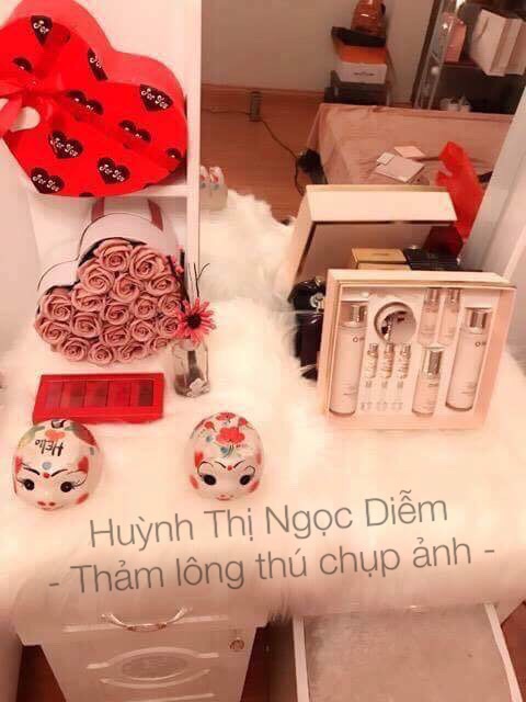 Thảm lông chụp ảnh TÚI XÁCH màu trắng lông dài hồ ly