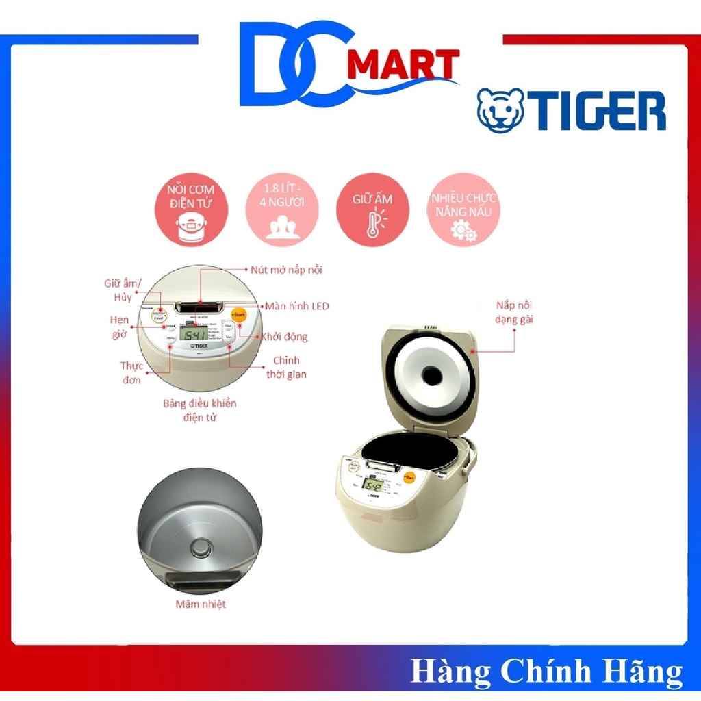 [Mã ELHADEV giảm 4% đơn 300K] Nồi cơm điện tử 1.8 lít Tiger JBV-S18W-Hàng Chính Hãng