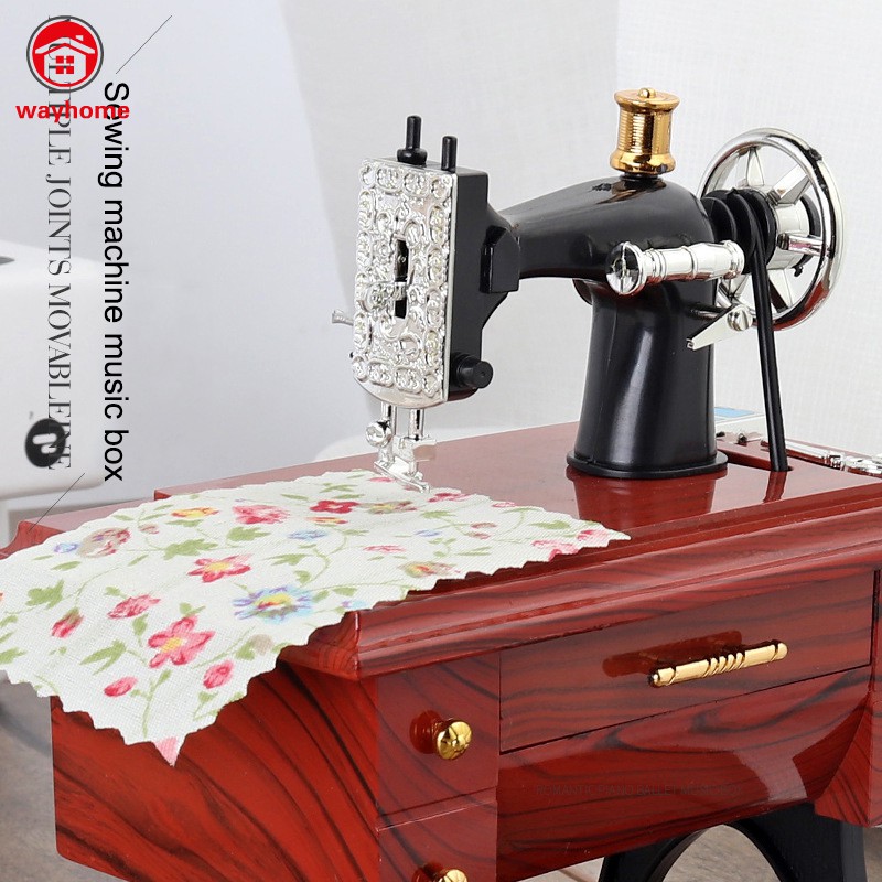 Cute Mini Sewing Machine Music Box Retro Gift Table Home Decor