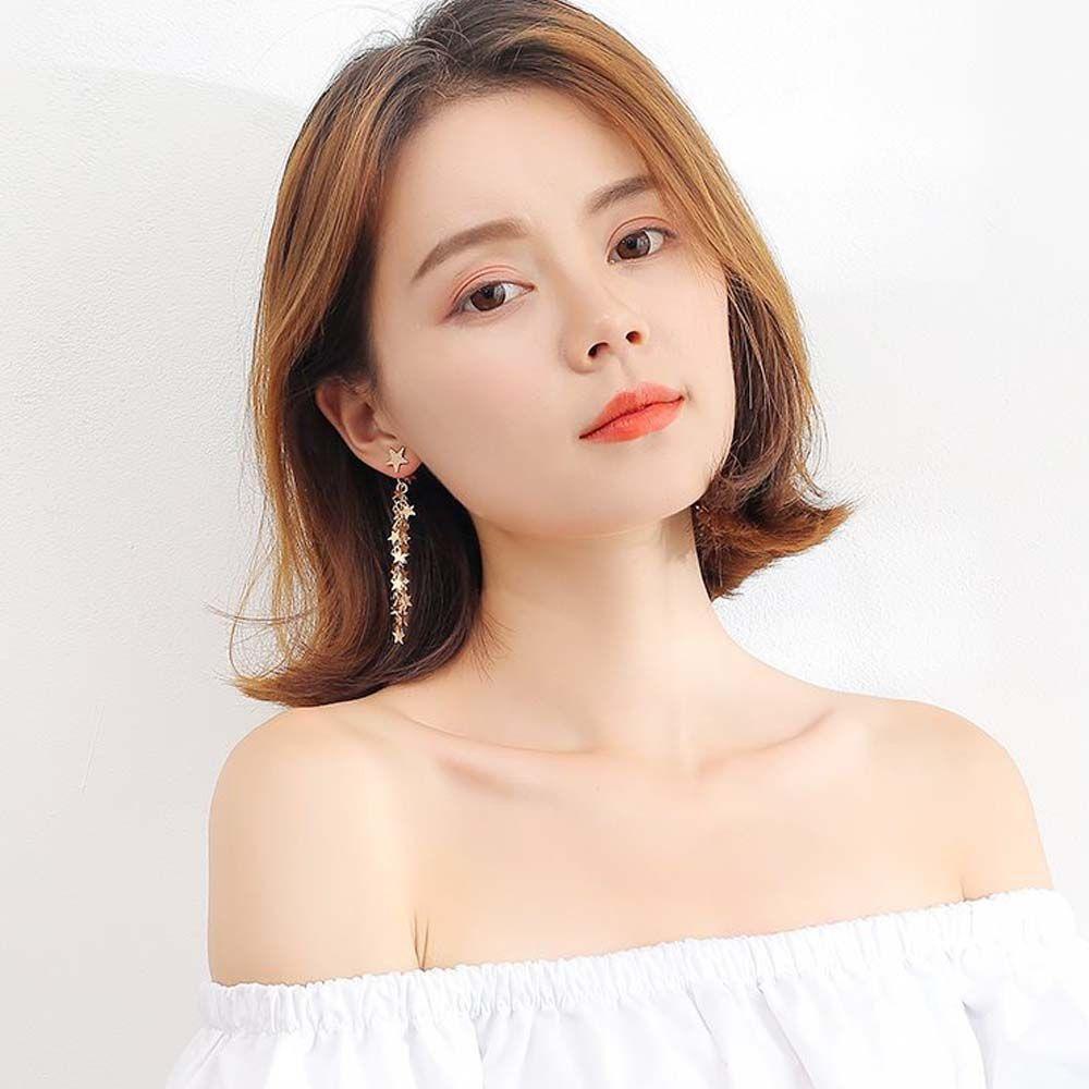 VANES1 Bông Tai Kim Loại Dài Hình Ngôi Sao Nhiều Màu Sắc