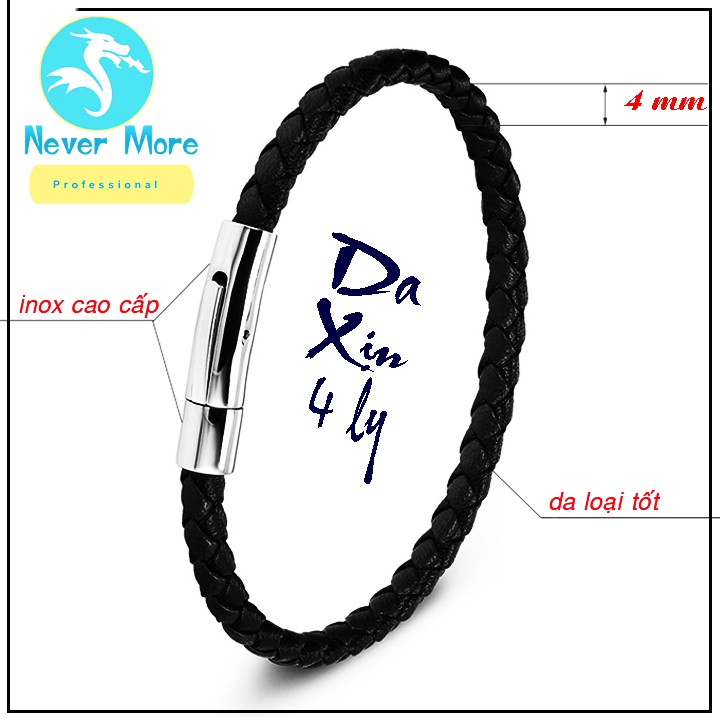 Vòng tay dây da cao cấp khóa inox vip - nhiều size - chọn size theo yêu cầu