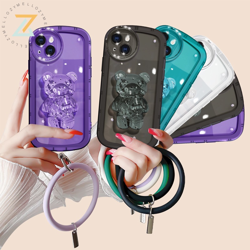 Zymello Ốp lưng OPPO Reno 7Z 5G Reno6 Z 5G Reno 7 5G Reno 6 5G A16K A72 A52 A5 2020 A31 2020 Vỏ điện thoại silicon hình gấu dễ thương (có đế)