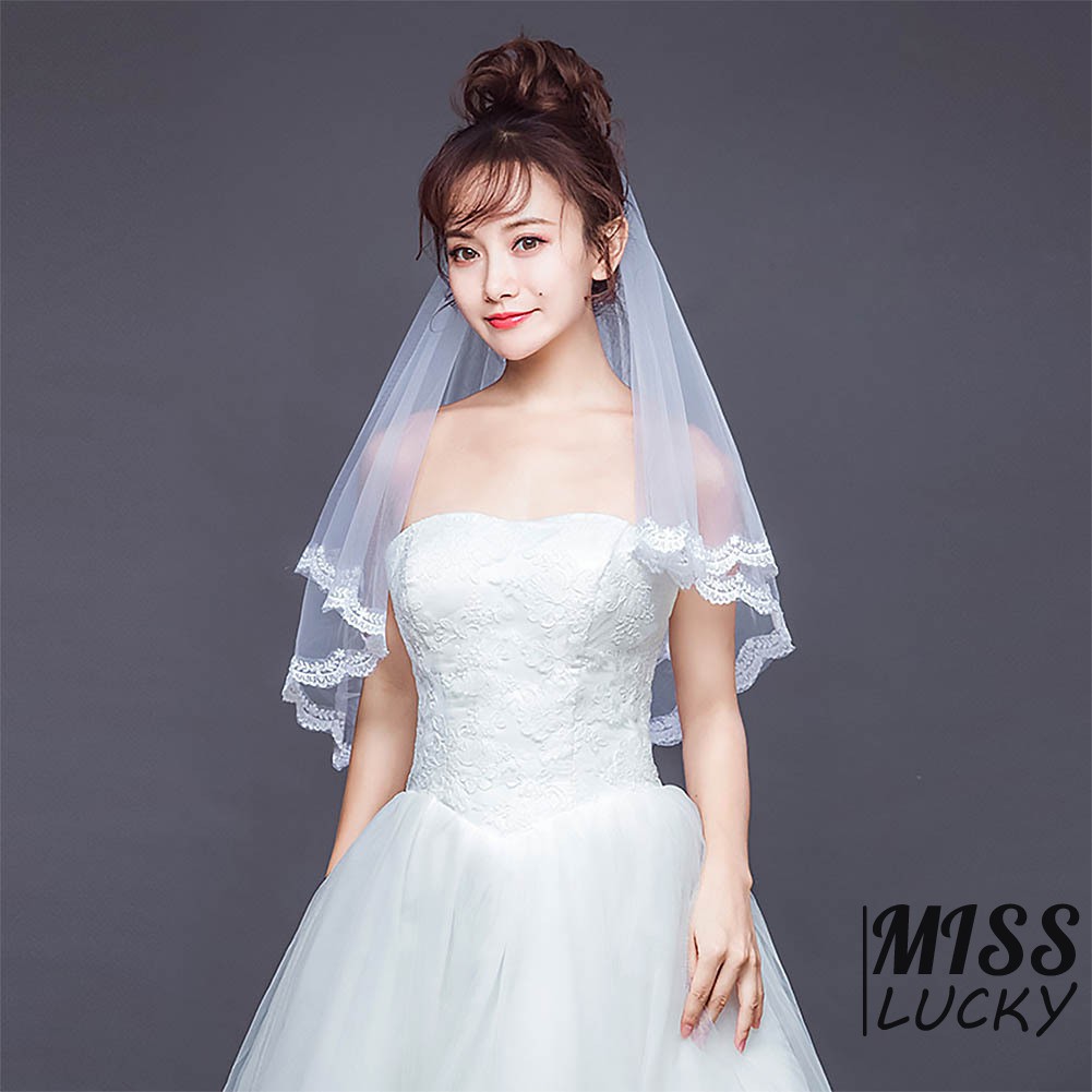 Khăn voan mỏng 2 lớp xuyên thấu xinh xắn cho cô dâu