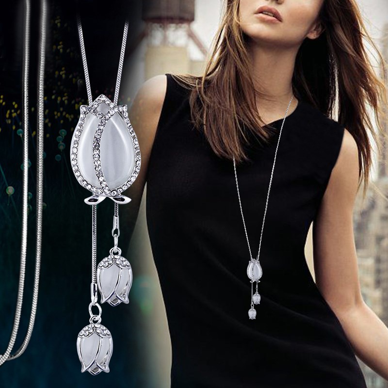 Dây chuyền SINLEERY MY026 mặt hình hoa tùy chọn màu sắc đính đá zircon thời trang