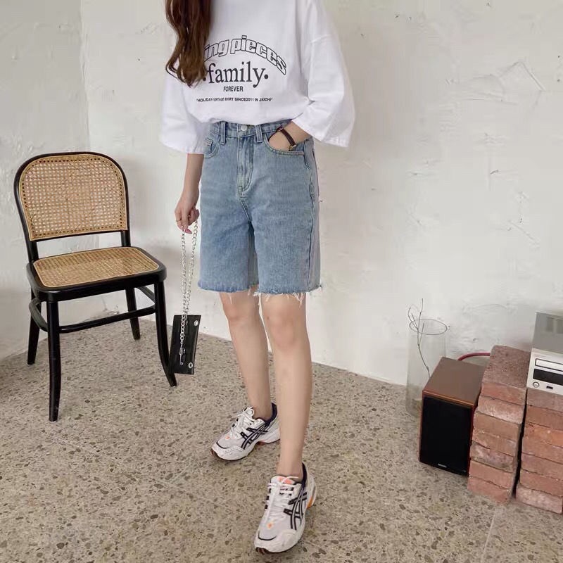 Quần Short Denim Lưng Cao Ống Rộng In Họa Tiết Hoạt Hình Thời Trang Cho Nữ