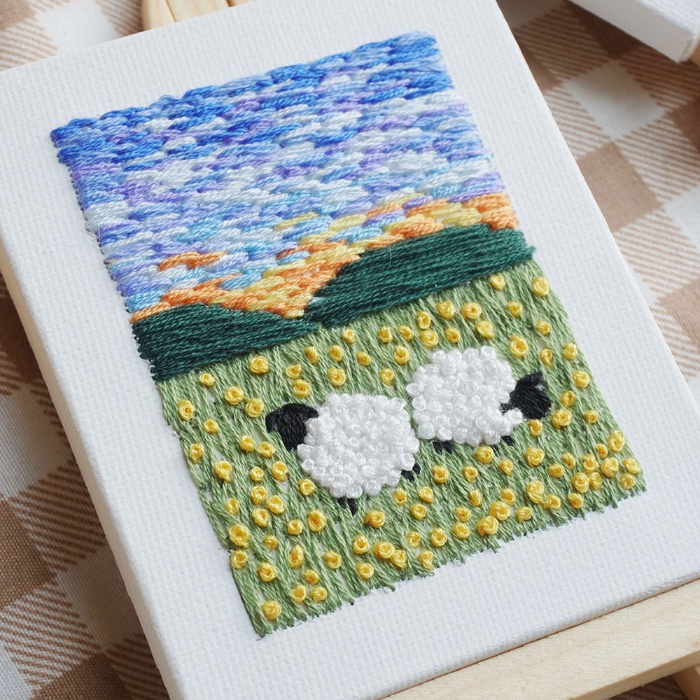 DIY Bộ kit nguyên liệu thêu tranh mini 8x10cm đầy đủ dụng cụ trang trí phòng, làm quà tặng