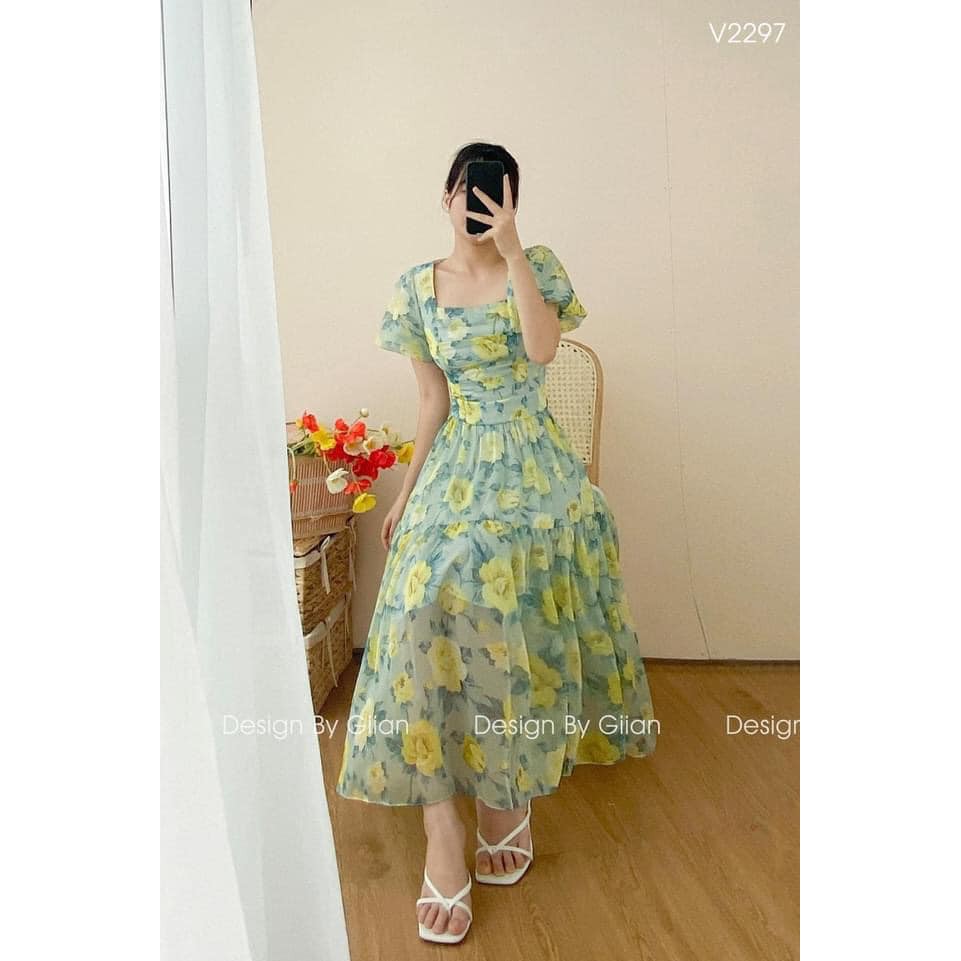 Giian - Váy hoa dáng dài cổ vuông - 𝐌𝐢𝐧𝐚 𝐃𝐫𝐞𝐬𝐬 - thiết kế chính hãng - V2297 | BigBuy360 - bigbuy360.vn