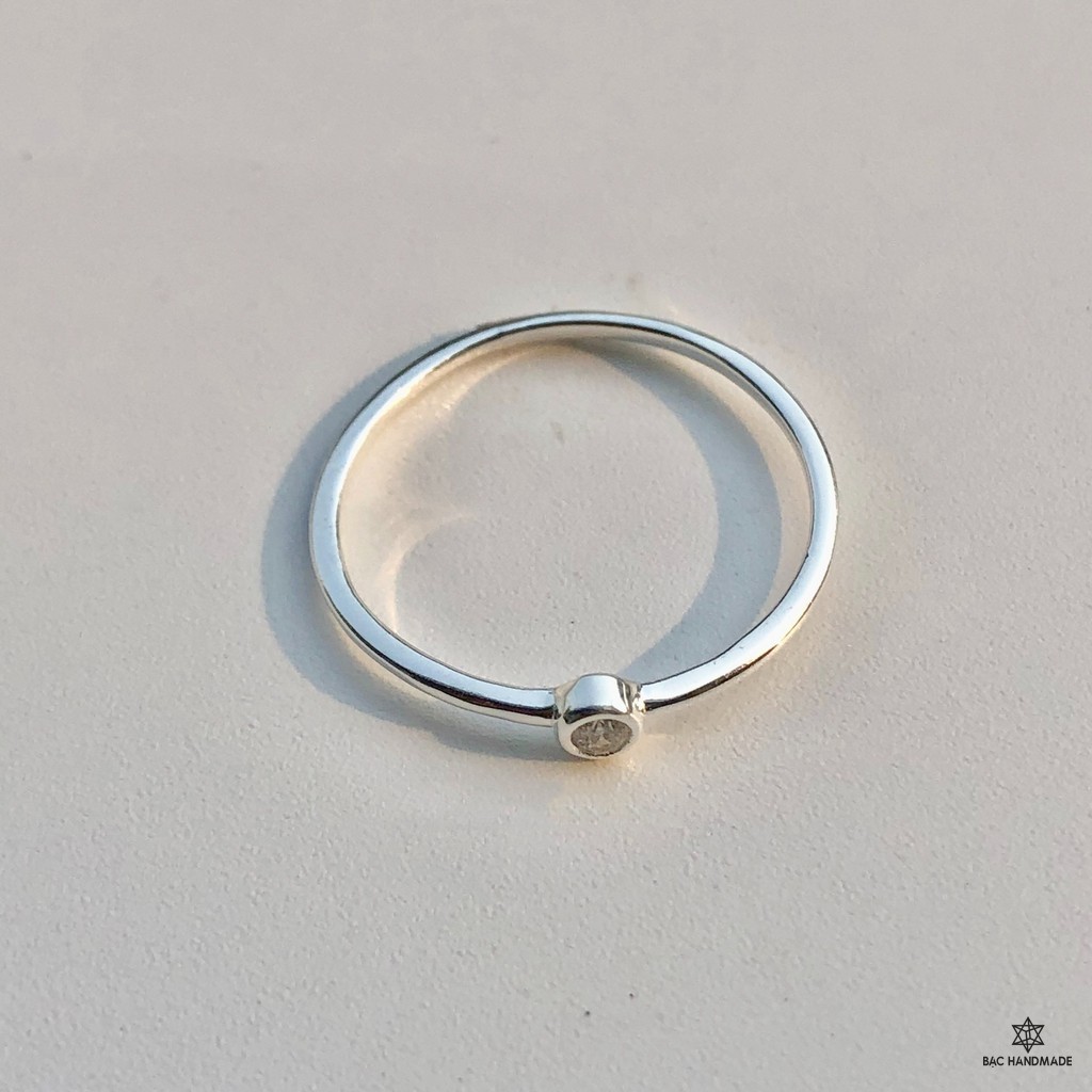 Nhẫn nữ tini nạm đá bạc nguyên chất-Bạc Handmade(ảnh thật)
