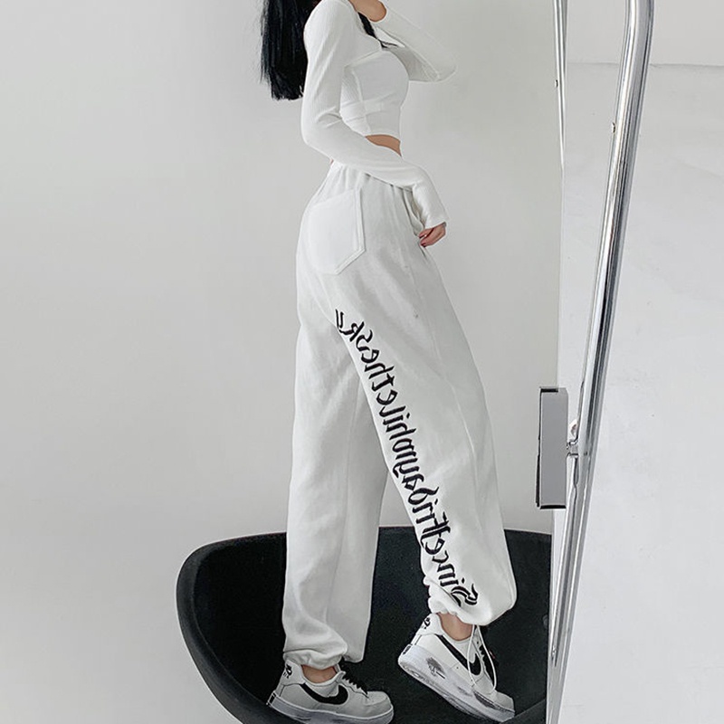 IELGY Quần Dài Ống Túm Dáng Rộng In Chữ Phối Dây Rút Cá Tính