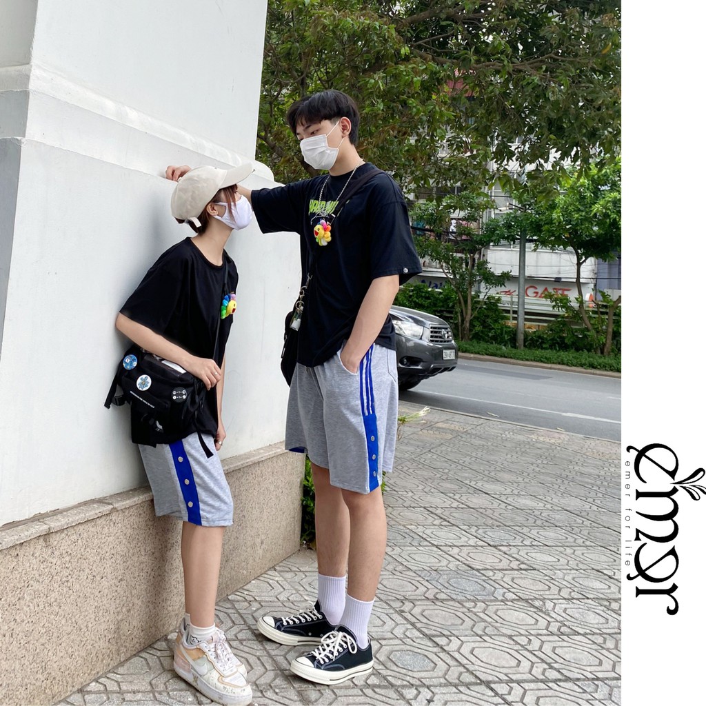 Quần Short Nam Nữ Thể Thao Ống Rộng Cạp Cao 3 Sọc Unisex E'mer, Quần Đùi Nam Nữ Mặc Nhà Đi Biển Cao Cấp Chất Thun Nỉ Đẹp