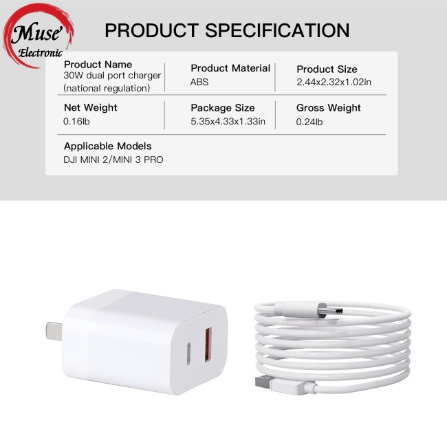 Đầu Sạc Nhanh Qc3.0 Usb Pd Kép 30w Cho Dji Mini 2 / 3pro