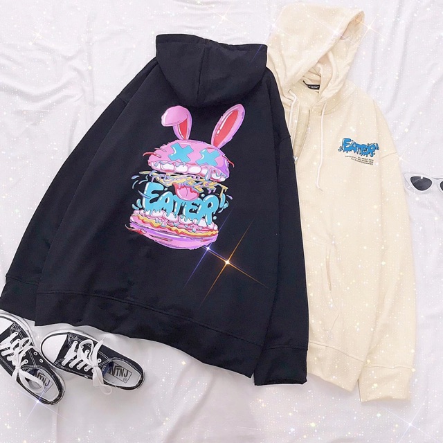 Áo Hoodie Zip EATER Tay Dài Túi Bụng Ảnh Thật