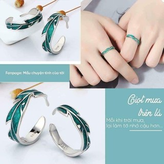 Nhẫn bạc Giọt mưa trên lá- Nhẫn bạc cặp đôi - Tặng hộp nhung và khăn lau bạc - Mẩu chuyện tình của tôi