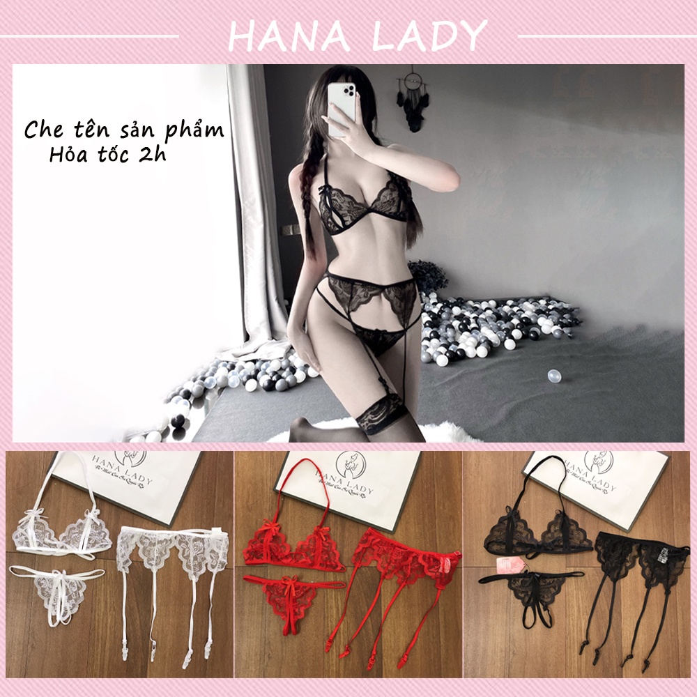 Bộ lót ren xuyên thấu sexy kèm kẹp tất - Quần lọt khe kèm áo ren hình bướm quyến rũ gợi cảm BL031