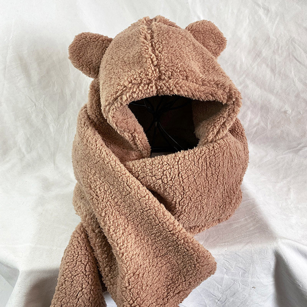 Mũ giữ ấm liền khăn choàng cổ hình tai gấu phong cách thời trang đáng yêu