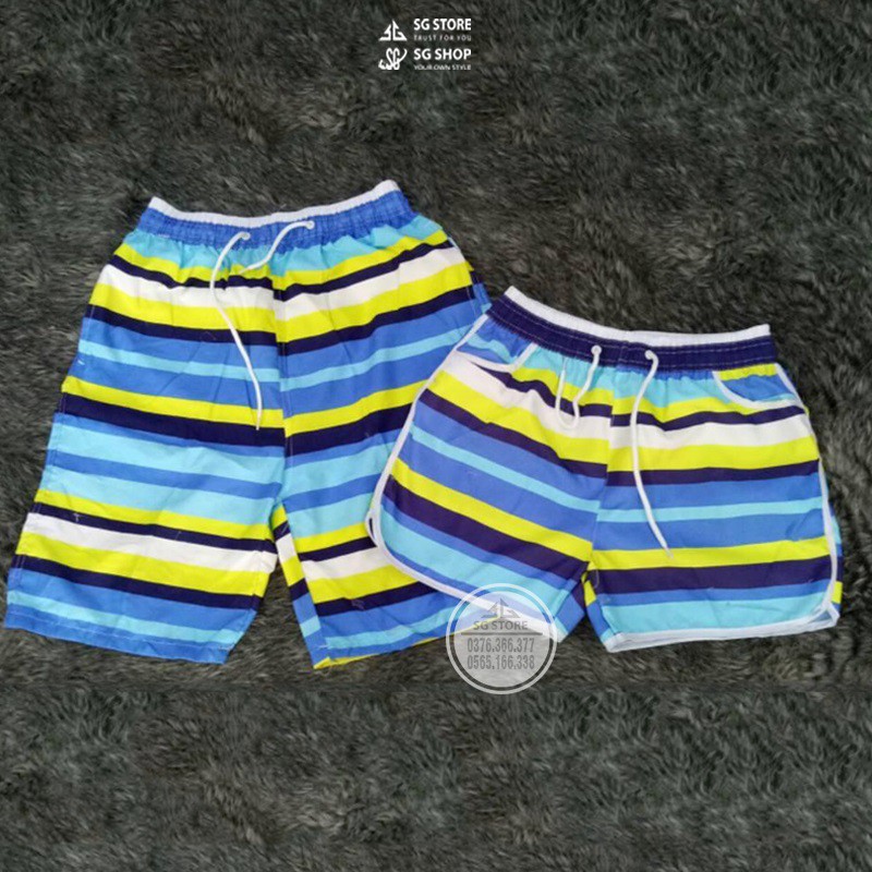 Quần đi biển cặp đôi nam nữ gia đình hội nhóm thiết kế short ngắn họa tiết nổi bật vải gió nhanh khô QDB04 | SG