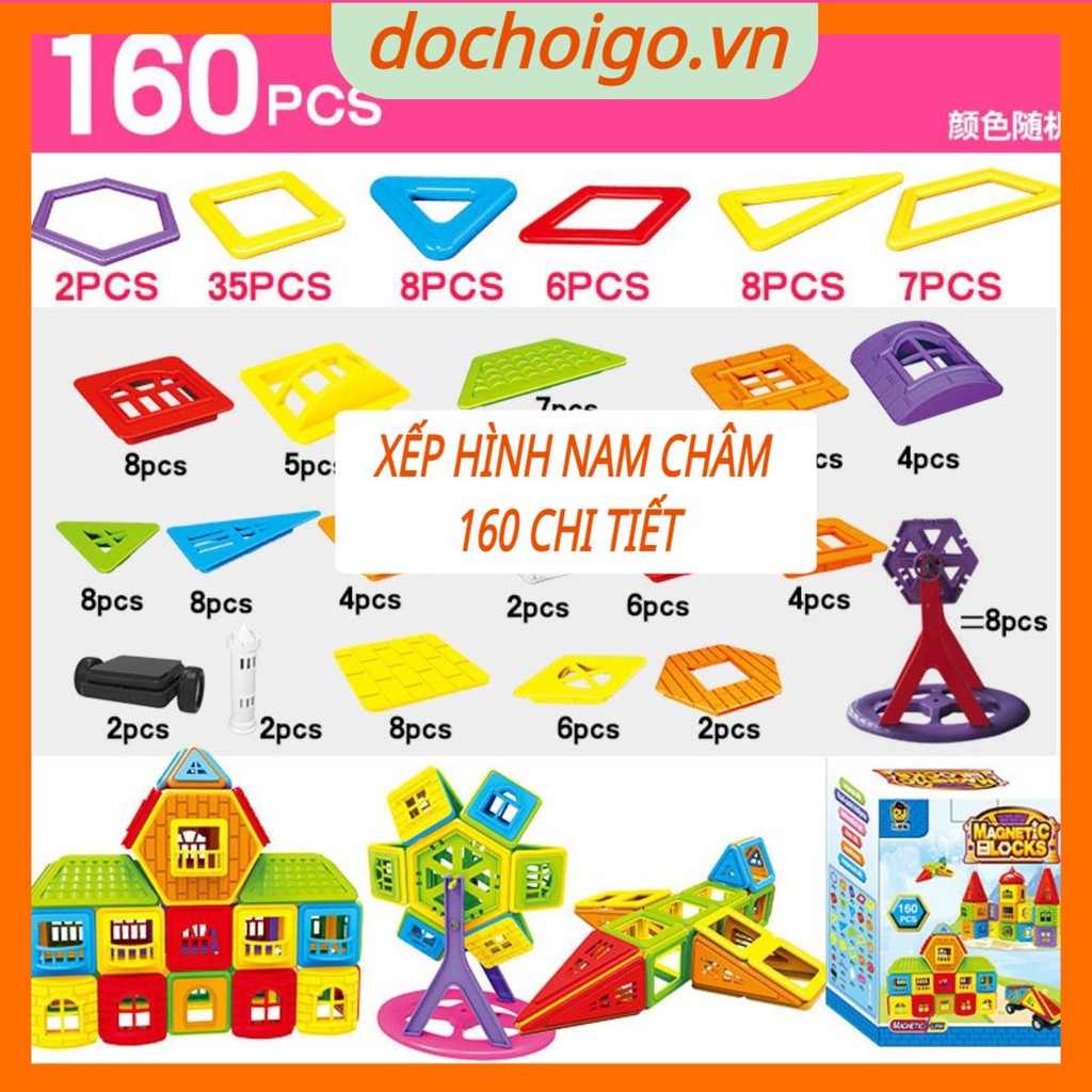 Đồ chơi xếp hình nam châm 160 chi tiết, đồ chơi phát triển trí tuệ dochoigo.vn